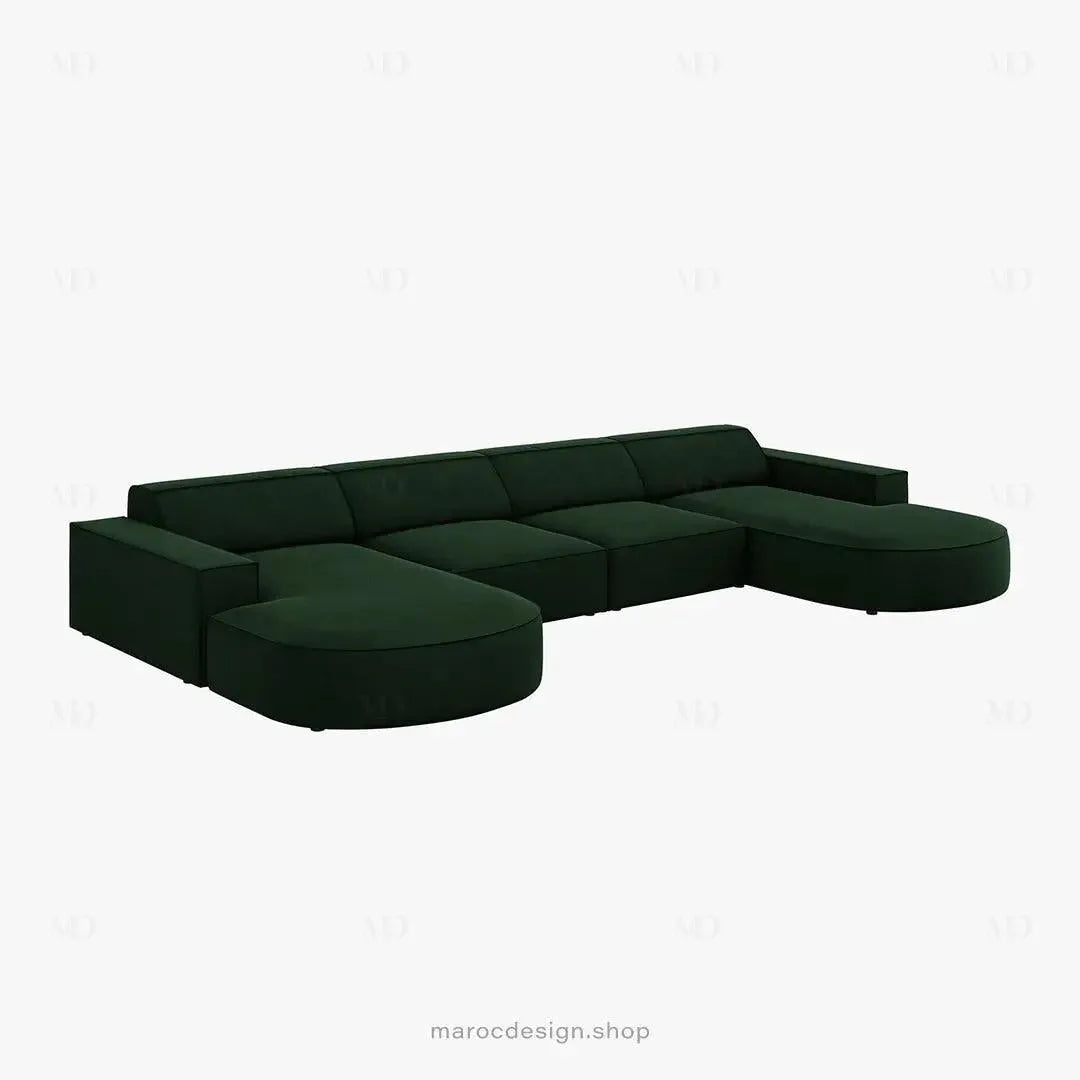JODIE -6- places (U) _ Vert Bouteille Canapé - modulaire, Salon Séjour-canapé, fauteil, Pouf, Meridienne-Maroc Design-Vert Bouteille-Maroc Design