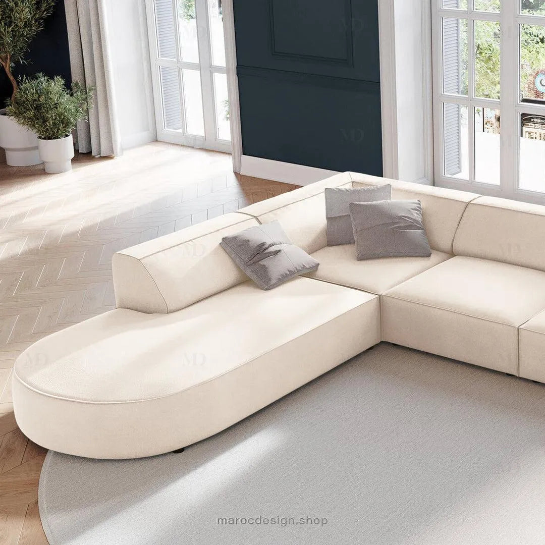 JODIE 7 places Beige Clair-canapé, fauteil, Pouf, Meridienne-Maroc Design-Beige Clair-Droite-Maroc Design