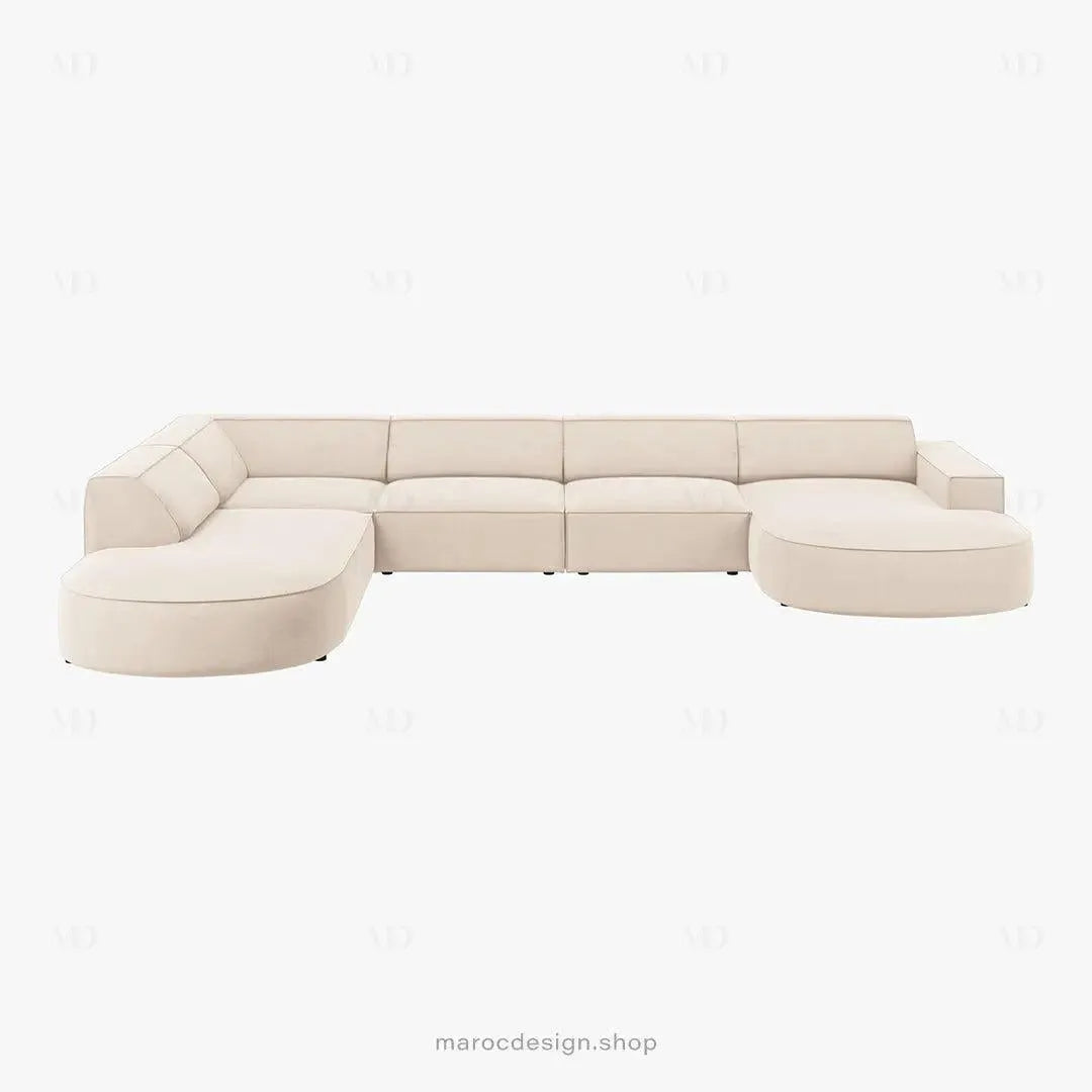 JODIE 7 places Beige Clair-canapé, fauteil, Pouf, Meridienne-Maroc Design-Beige Clair-Droite-Maroc Design