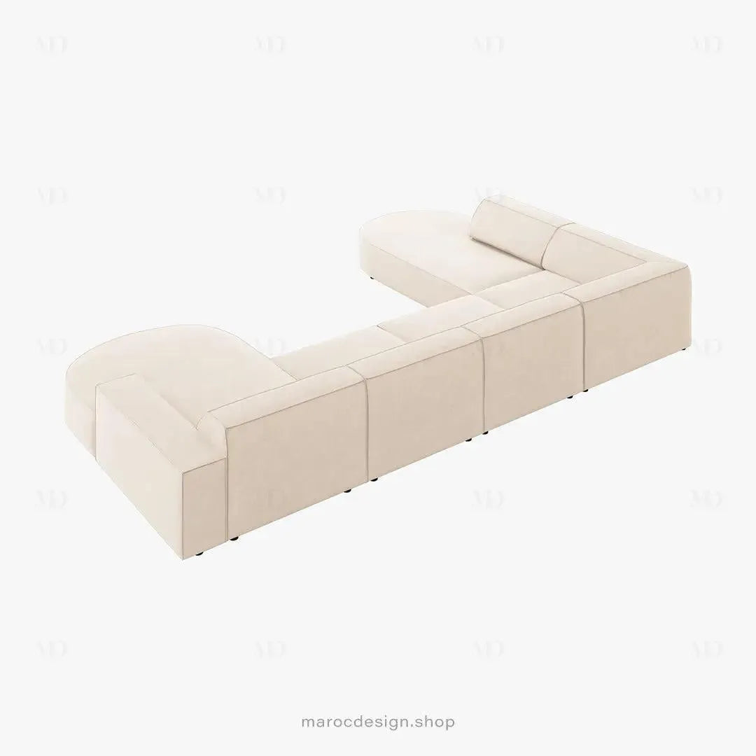 JODIE 7 places Beige Clair-canapé, fauteil, Pouf, Meridienne-Maroc Design-Beige Clair-Droite-Maroc Design