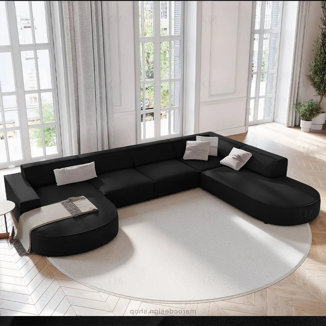 JODIE -7- places _ Noir Canapé-modulaire, Salon Séjour-canapé, fauteil, Pouf, Meridienne-Maroc Design-Noir-Droite-Maroc Design
