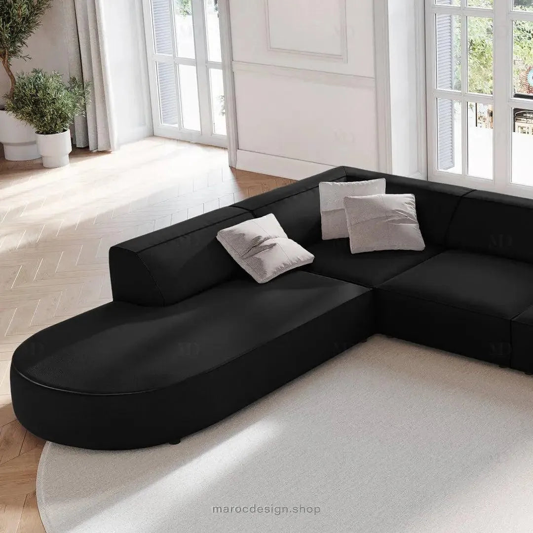 JODIE -7- places _ Noir Canapé-modulaire, Salon Séjour-canapé, fauteil, Pouf, Meridienne-Maroc Design-Noir-Droite-Maroc Design