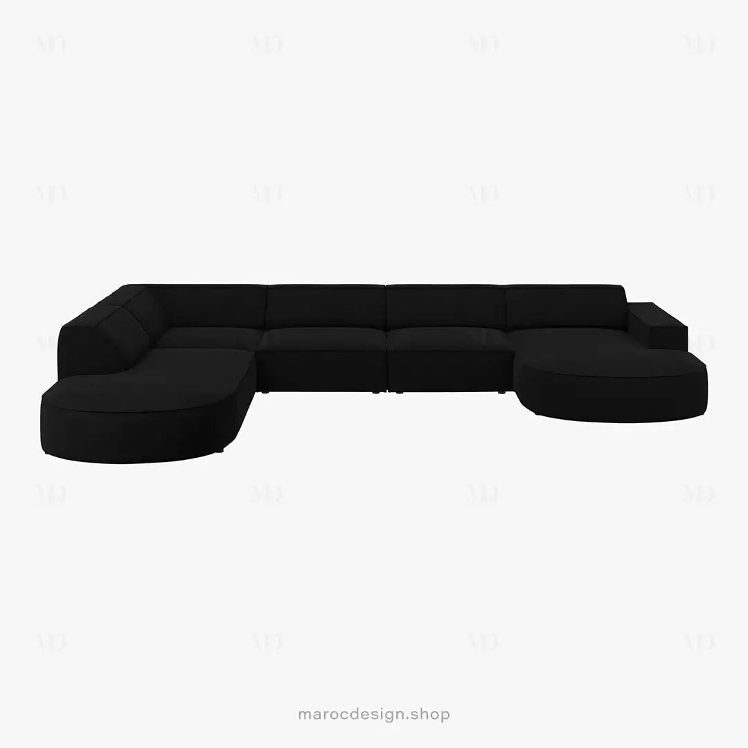 JODIE -7- places _ Noir Canapé-modulaire, Salon Séjour-canapé, fauteil, Pouf, Meridienne-Maroc Design-Noir-Droite-Maroc Design