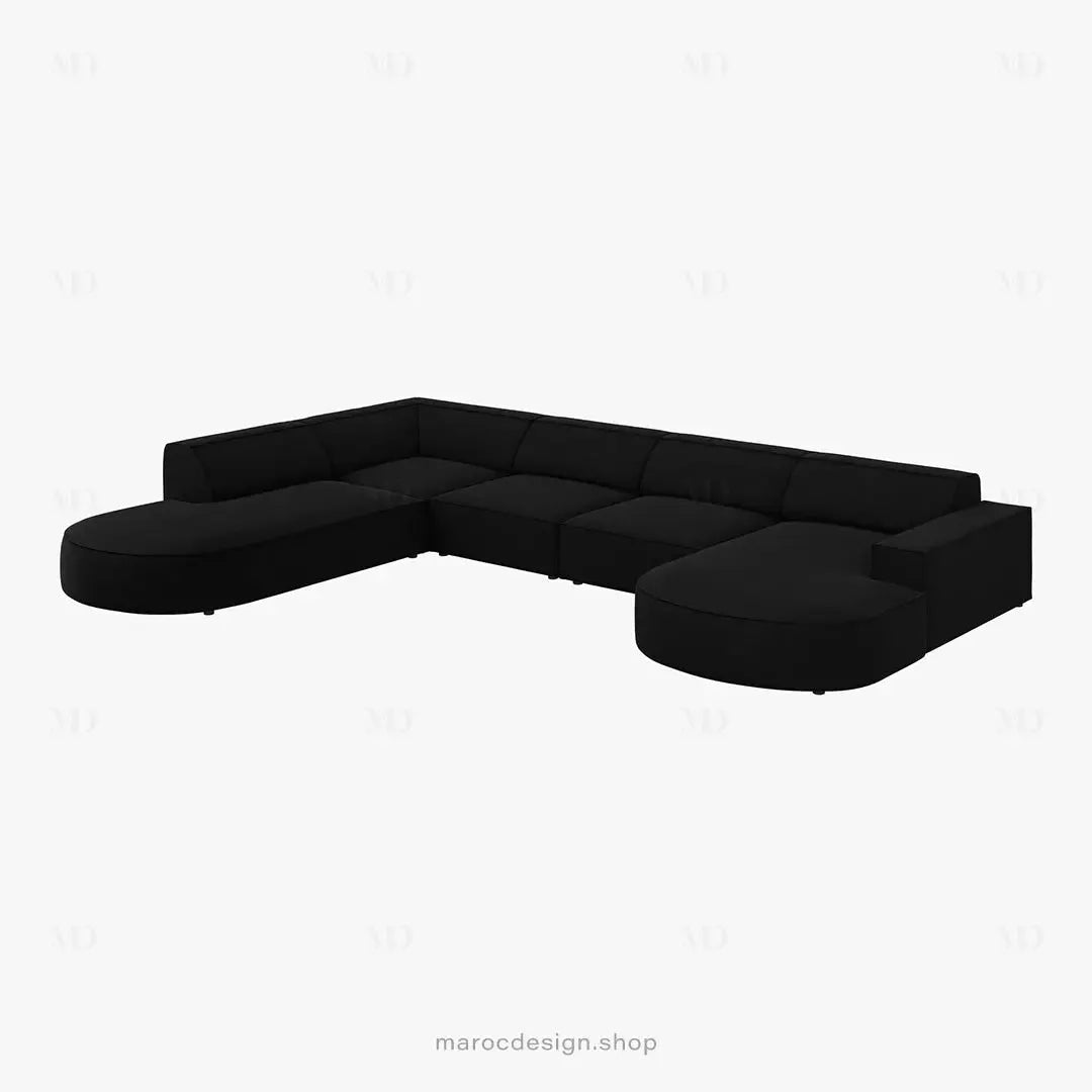 JODIE -7- places _ Noir Canapé-modulaire, Salon Séjour-canapé, fauteil, Pouf, Meridienne-Maroc Design-Noir-Droite-Maroc Design