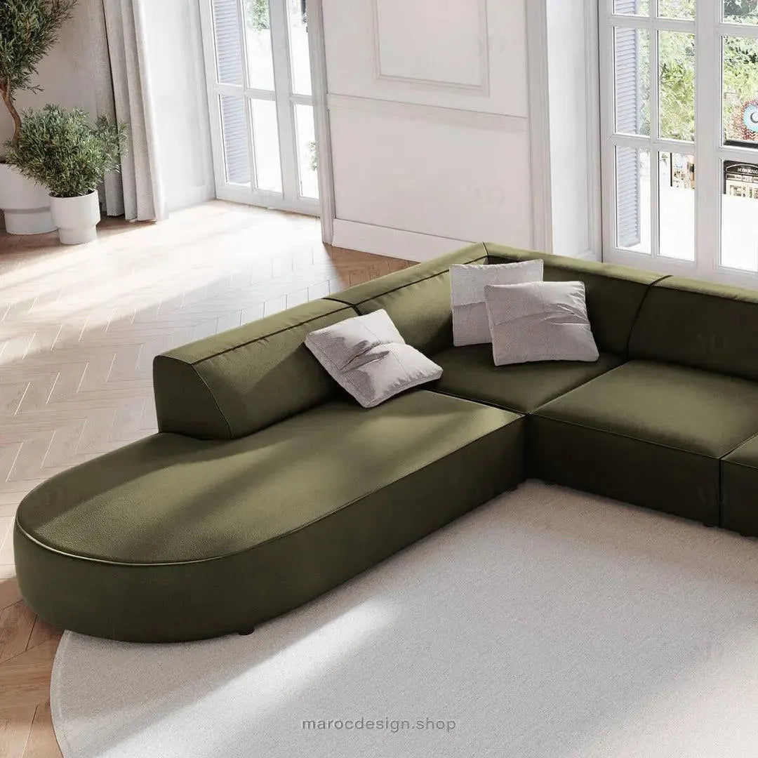 JODIE Canapé 7 Places Modulaire Vert-canapé, fauteil, Pouf, Meridienne-Maroc Design-Vert-Droite-Maroc Design