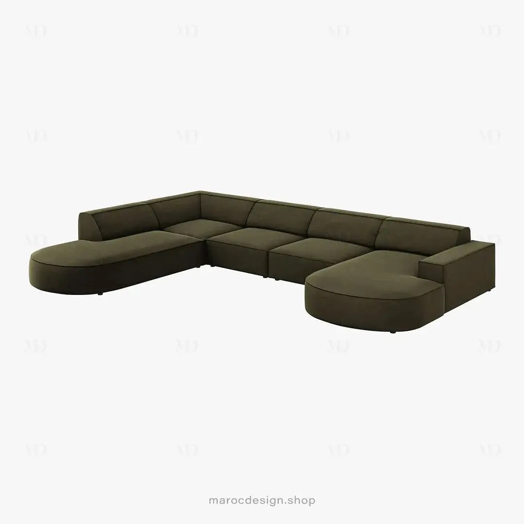 JODIE Canapé 7 Places Modulaire Vert-canapé, fauteil, Pouf, Meridienne-Maroc Design-Vert-Droite-Maroc Design