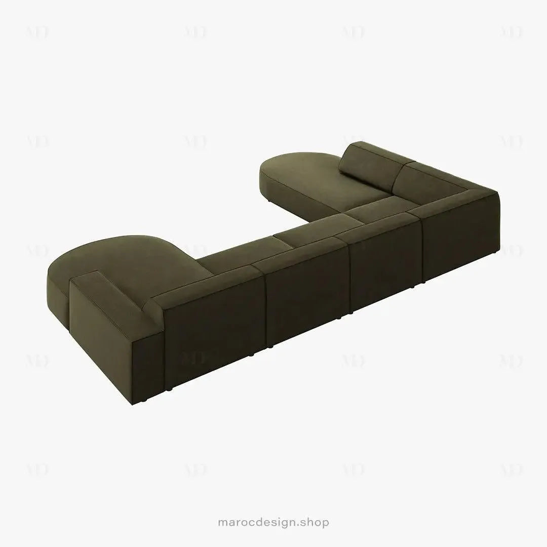 JODIE Canapé 7 Places Modulaire Vert-canapé, fauteil, Pouf, Meridienne-Maroc Design-Vert-Droite-Maroc Design