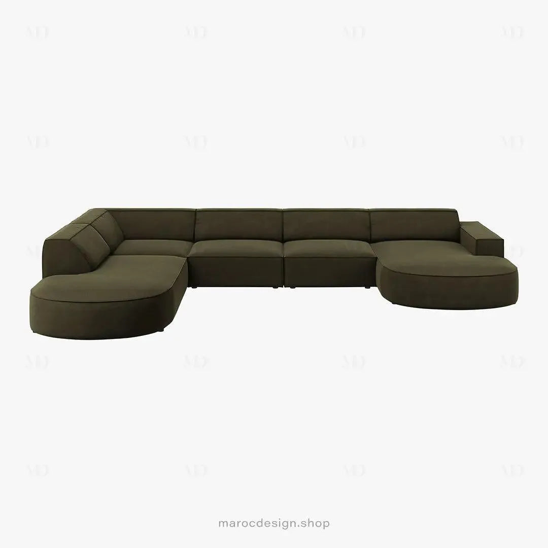 JODIE Canapé 7 Places Modulaire Vert-canapé, fauteil, Pouf, Meridienne-Maroc Design-Vert-Droite-Maroc Design
