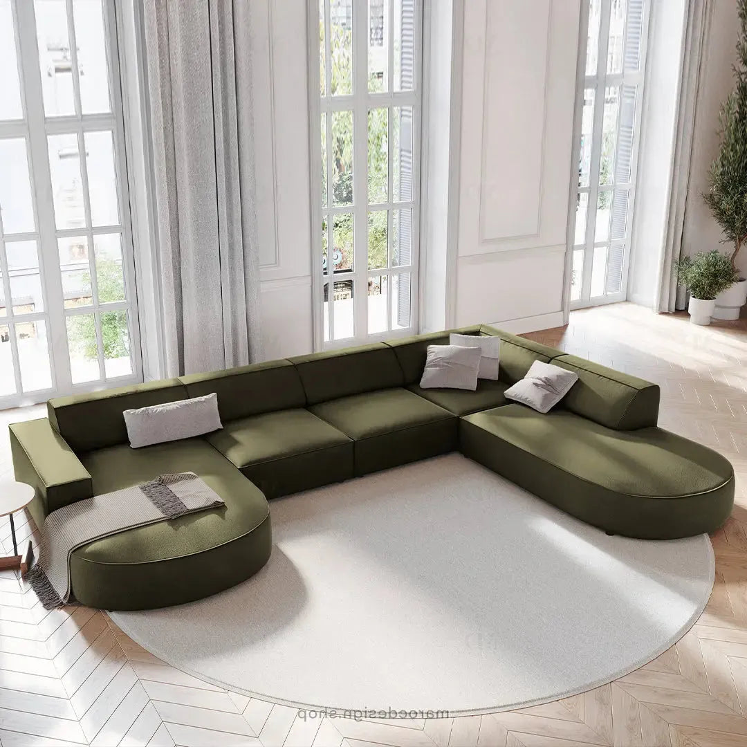 JODIE Canapé 7 Places Modulaire Vert-canapé, fauteil, Pouf, Meridienne-Maroc Design-Vert-Droite-Maroc Design