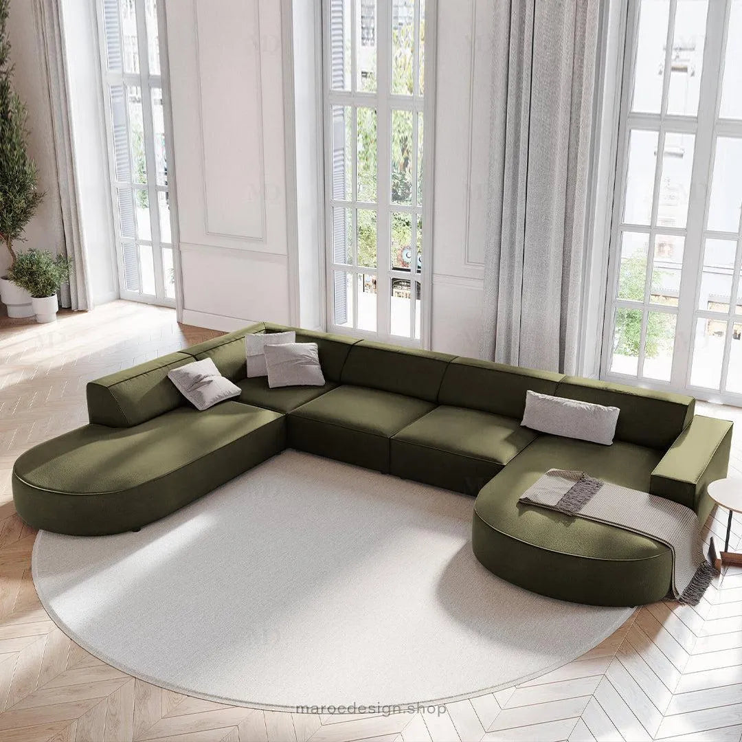 JODIE Canapé 7 Places Modulaire Vert-canapé, fauteil, Pouf, Meridienne-Maroc Design-Vert-Gauche-Maroc Design