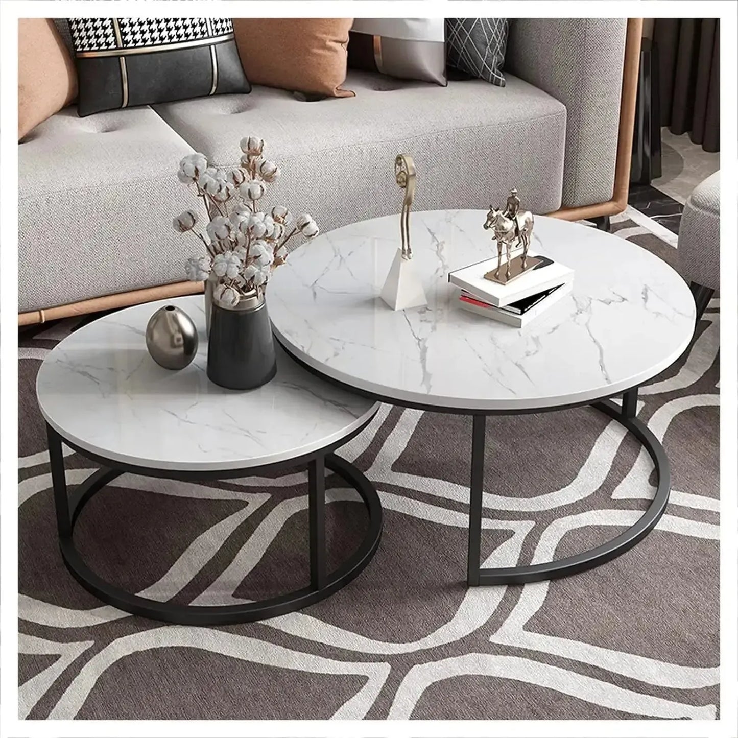LUXURIA DUO DE TABLES BASSES – Élégance et Praticité pour Votre Espace de Vie-Table Basse Salon Séjour, table de chevet, Tables de coin, table gigogne-Maroc Design-Noir-Maroc Design