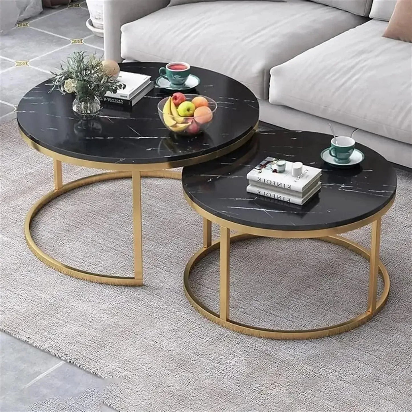 LUXURIA GOLD / Duo de Tablles Basses / Luxe et Élégance pour Votre Salon-Table Basse Salon Séjour, table de chevet, Tables de coin, table gigogne-Maroc Design-Noir-Maroc Design
