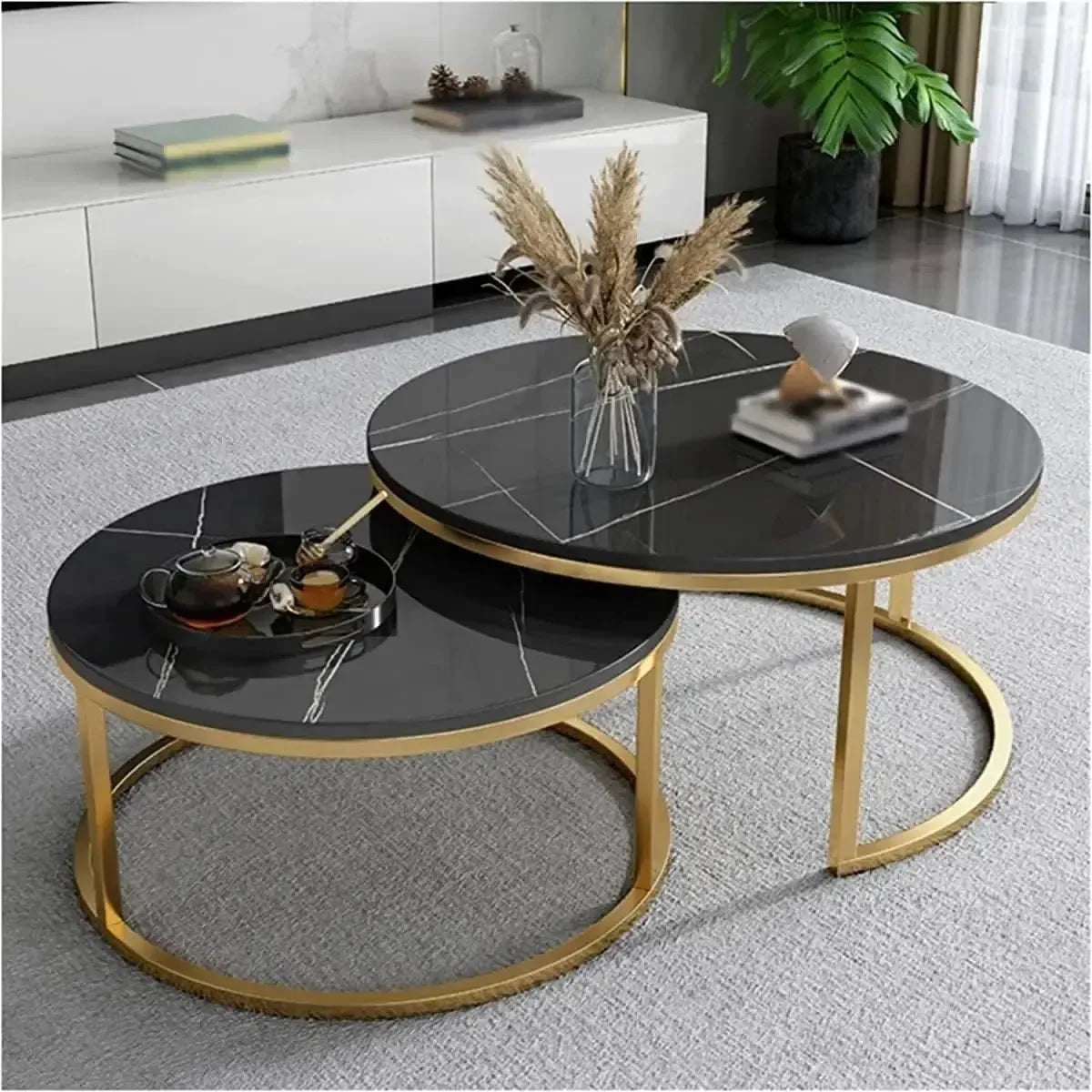 LUXURIA GOLD / Duo de Tablles Basses / Luxe et Élégance pour Votre Salon-Table Basse Salon Séjour, table de chevet, Tables de coin, table gigogne-Maroc Design-Noir-Maroc Design