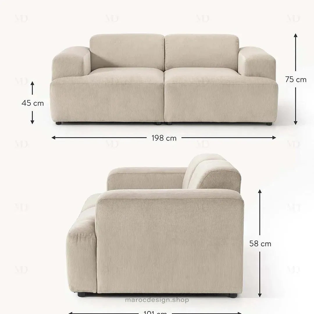 MELVANA – Canapé 2 Places (S) Beige-canapé, fauteil, Pouf, Meridienne-Maroc Design-Maroc Design