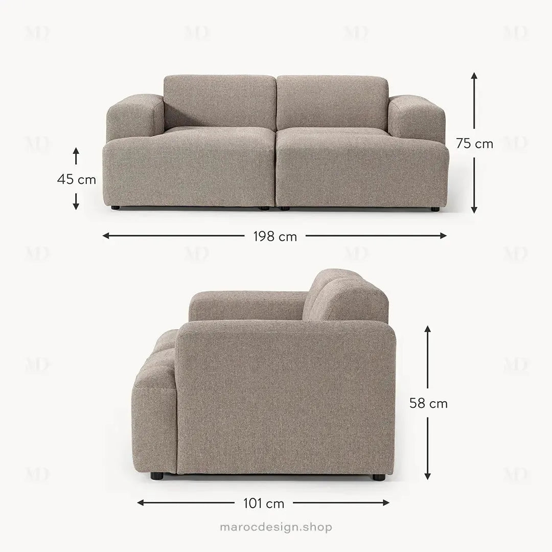 MELVANA – Canapé 2 Places (S) Grège-canapé, fauteil, Pouf, Meridienne-Maroc Design-Maroc Design
