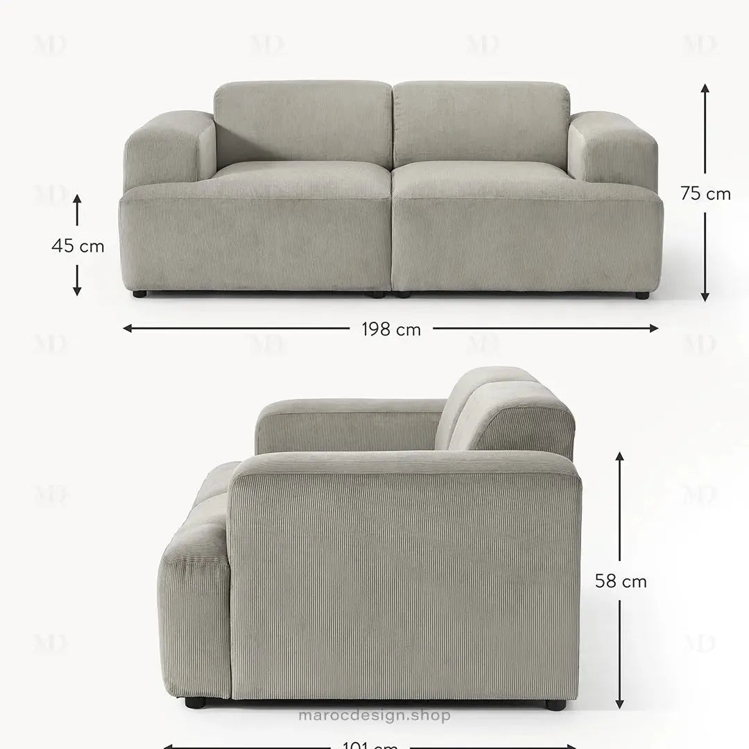 MELVANA – Canapé 2 Places (S) Gris Clair-canapé, fauteil, Pouf, Meridienne-Maroc Design-Maroc Design