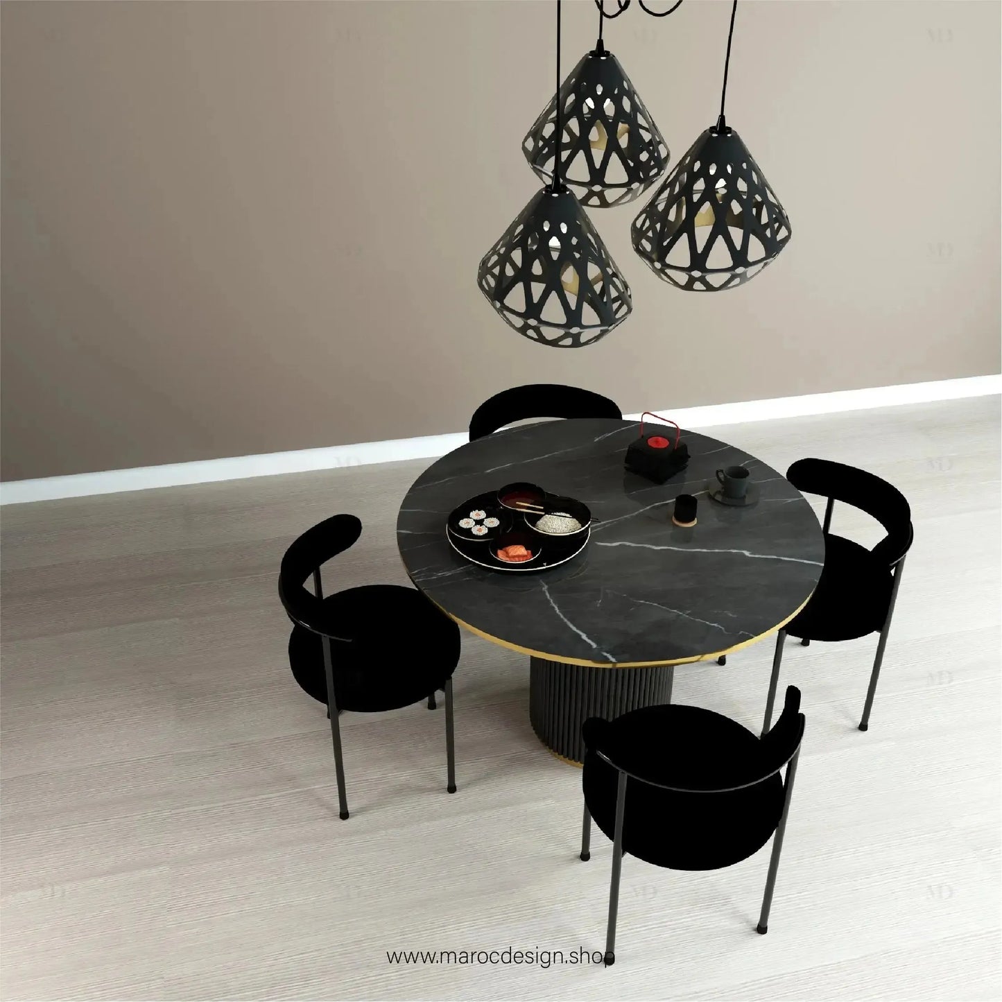 MYSTIQUE / Table à Manger / Noir et Doré Collection Pilar / Élégance et Luxe-Table à Manger-Maroc Design-80cm-Maroc Design