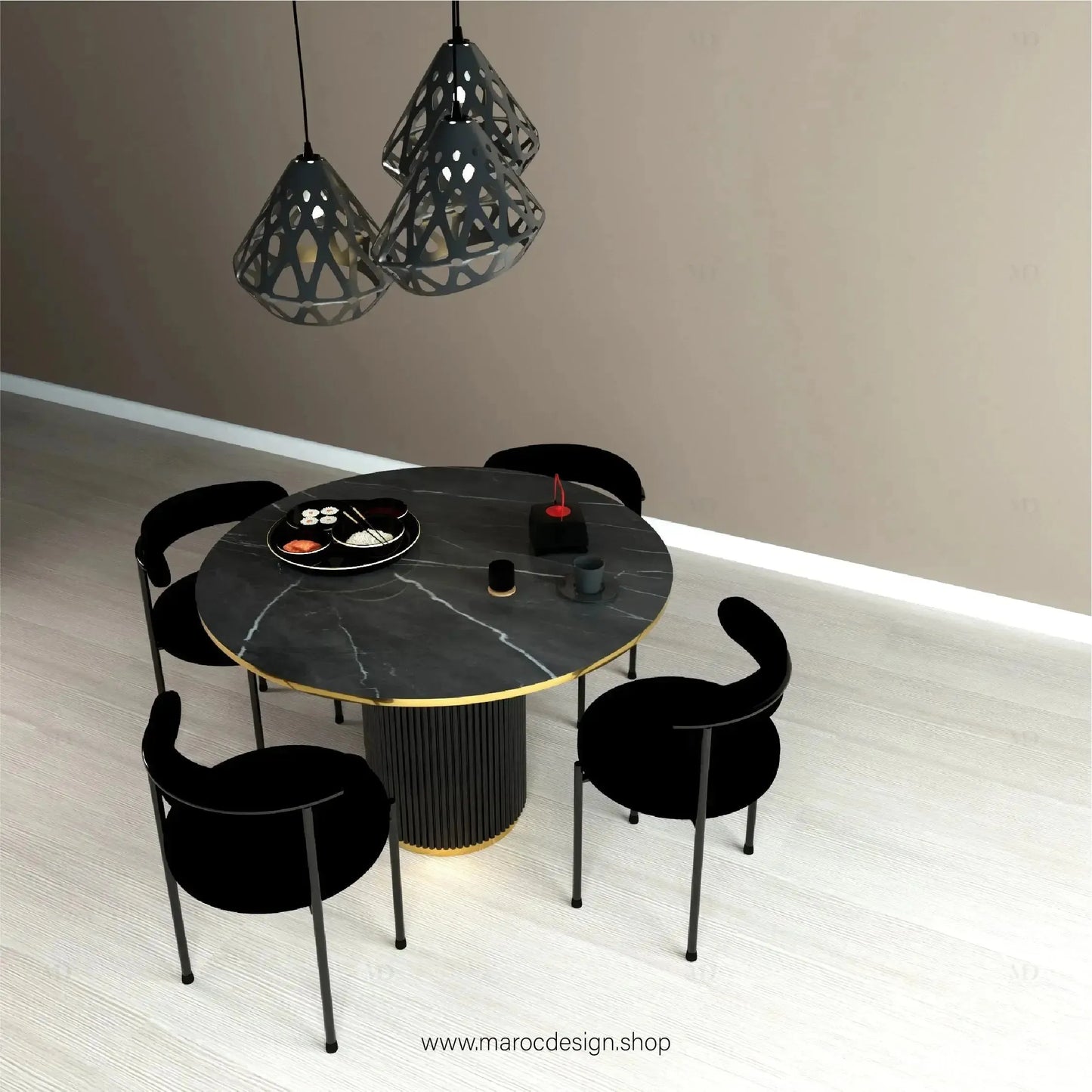 MYSTIQUE / Table à Manger / Noir et Doré Collection Pilar / Élégance et Luxe-Table à Manger-Maroc Design-80cm-Maroc Design