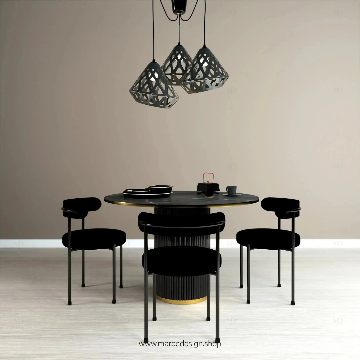 MYSTIQUE / Table à Manger / Noir et Doré Collection Pilar / Élégance et Luxe-Table à Manger-Maroc Design-80cm-Maroc Design