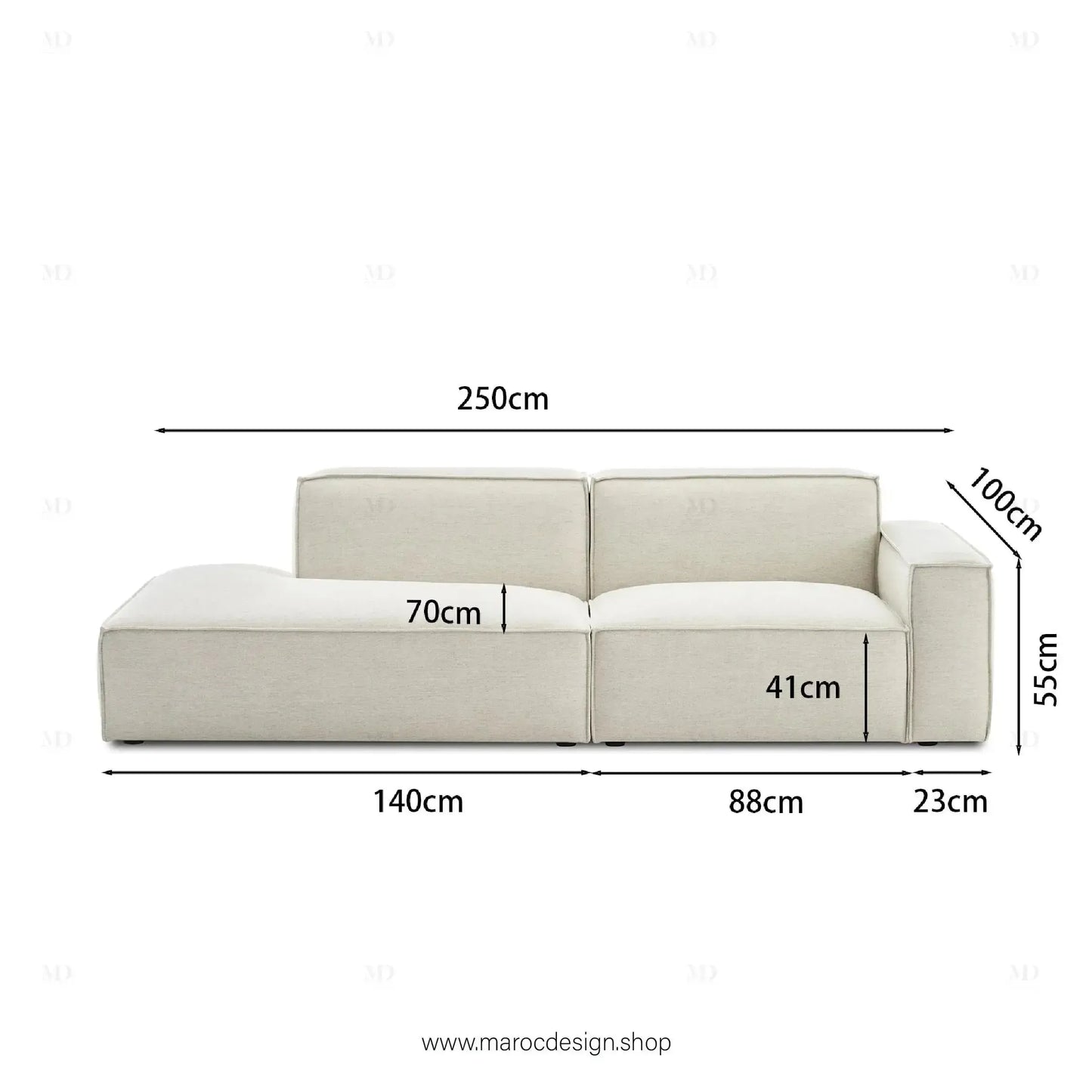 Méridienne 2 Places Droite / BOXTER, Canapé / Salon / Séjour / Espace de Réception-canapé, fauteil, Pouf, Meridienne-Maroc Design-Beige-Maroc Design