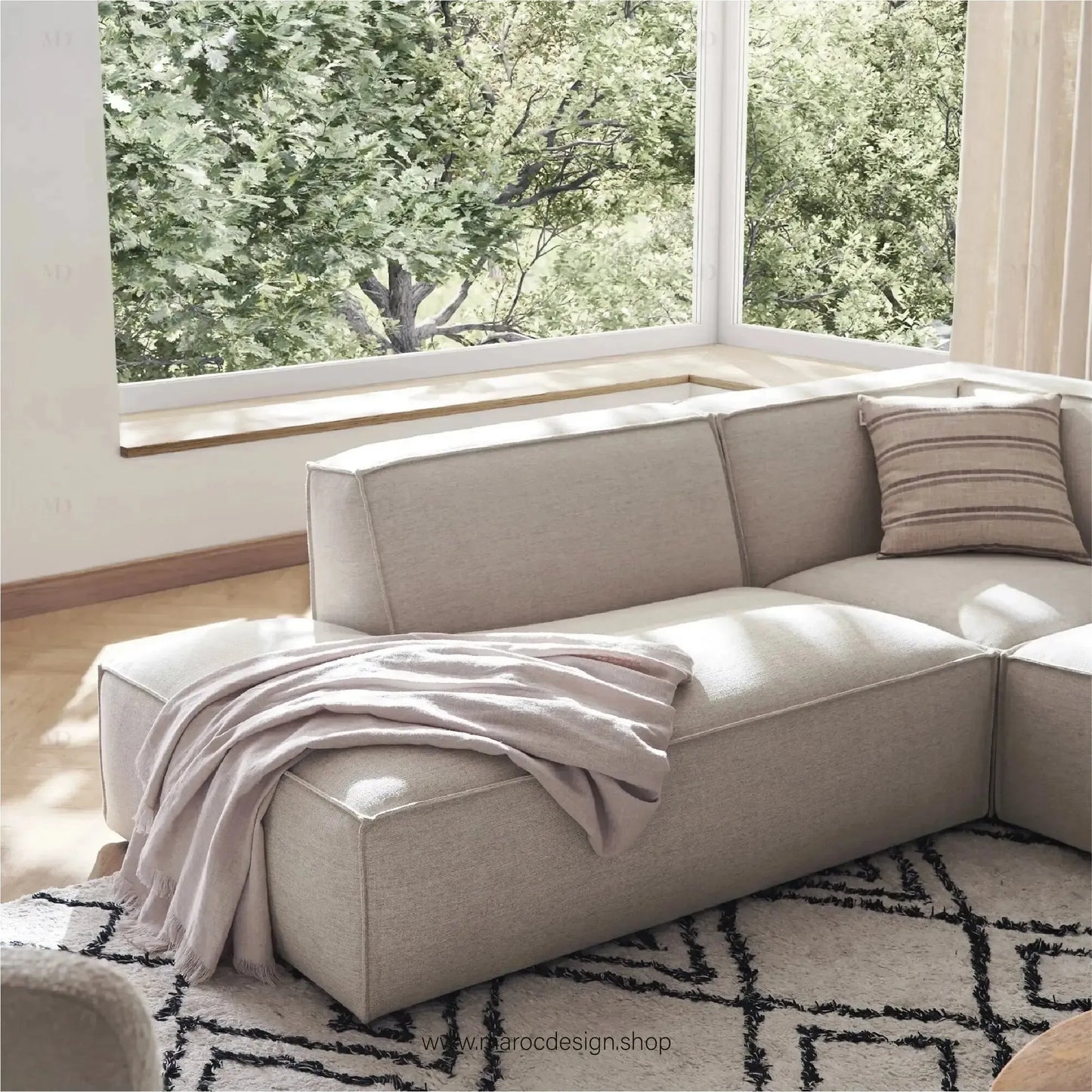 Méridienne 2 Places Droite / BOXTER, Canapé / Salon / Séjour / Espace de Réception-canapé, fauteil, Pouf, Meridienne-Maroc Design-Beige-Maroc Design