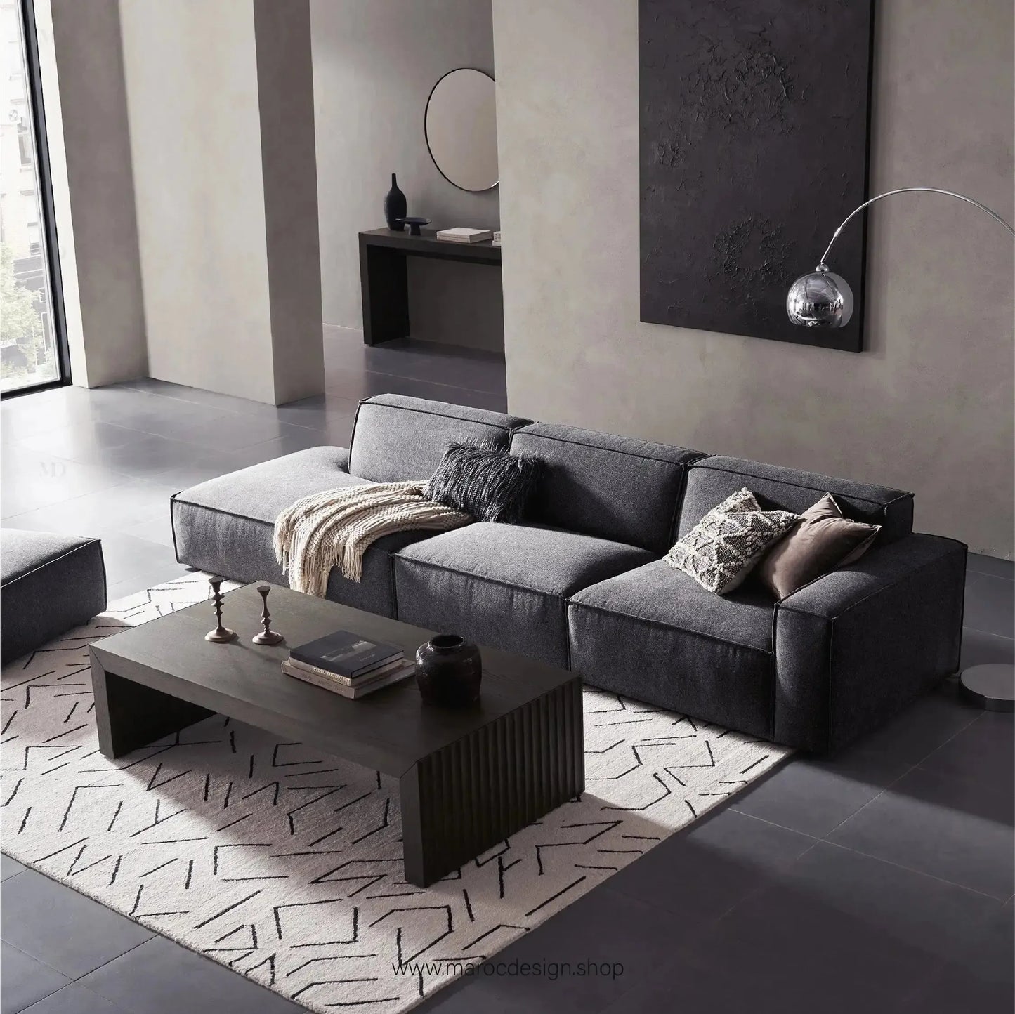 Méridienne 3 Places Droite / BOXTER, Canapé / Salon / Séjour / Espace de Réception-canapé, fauteil, Pouf, Meridienne-Maroc Design-Beige-Texture-Maroc Design