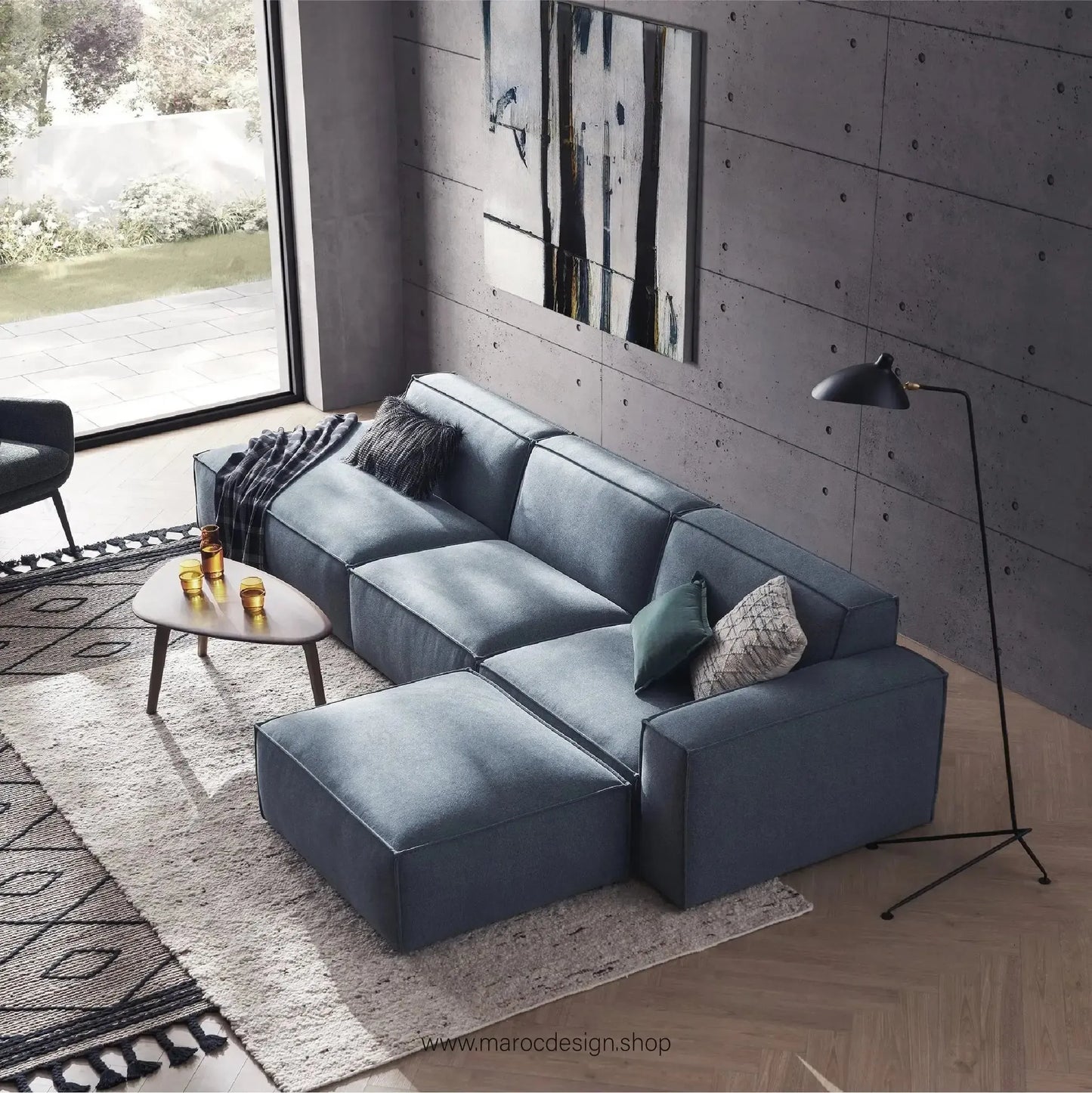 Méridienne 3 Places Droite / BOXTER, Canapé / Salon / Séjour / Espace de Réception-canapé, fauteil, Pouf, Meridienne-Maroc Design-Beige-Texture-Maroc Design