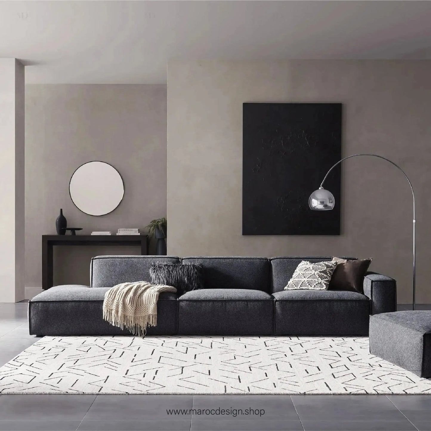Méridienne 3 Places Droite / BOXTER, Canapé / Salon / Séjour / Espace de Réception-canapé, fauteil, Pouf, Meridienne-Maroc Design-Beige-Texture-Maroc Design