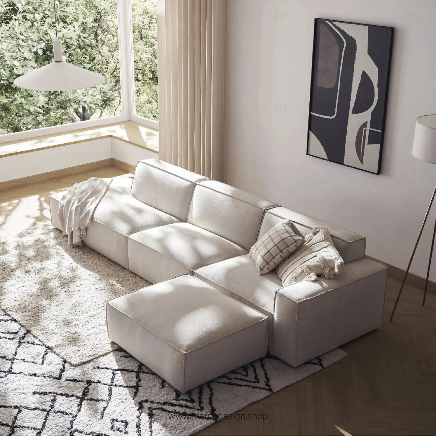 Méridienne 3 Places Droite / BOXTER, Canapé / Salon / Séjour / Espace de Réception-canapé, fauteil, Pouf, Meridienne-Maroc Design-Beige-Texture-Maroc Design