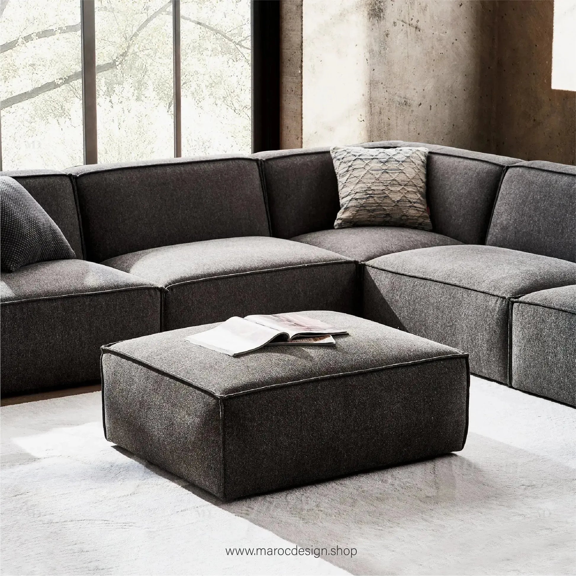 Pouf BOXTER - Élégance Moderne et Polyvalence-canapé, fauteil, pouf, meridienne-Maroc Design-Noir-Maroc Design