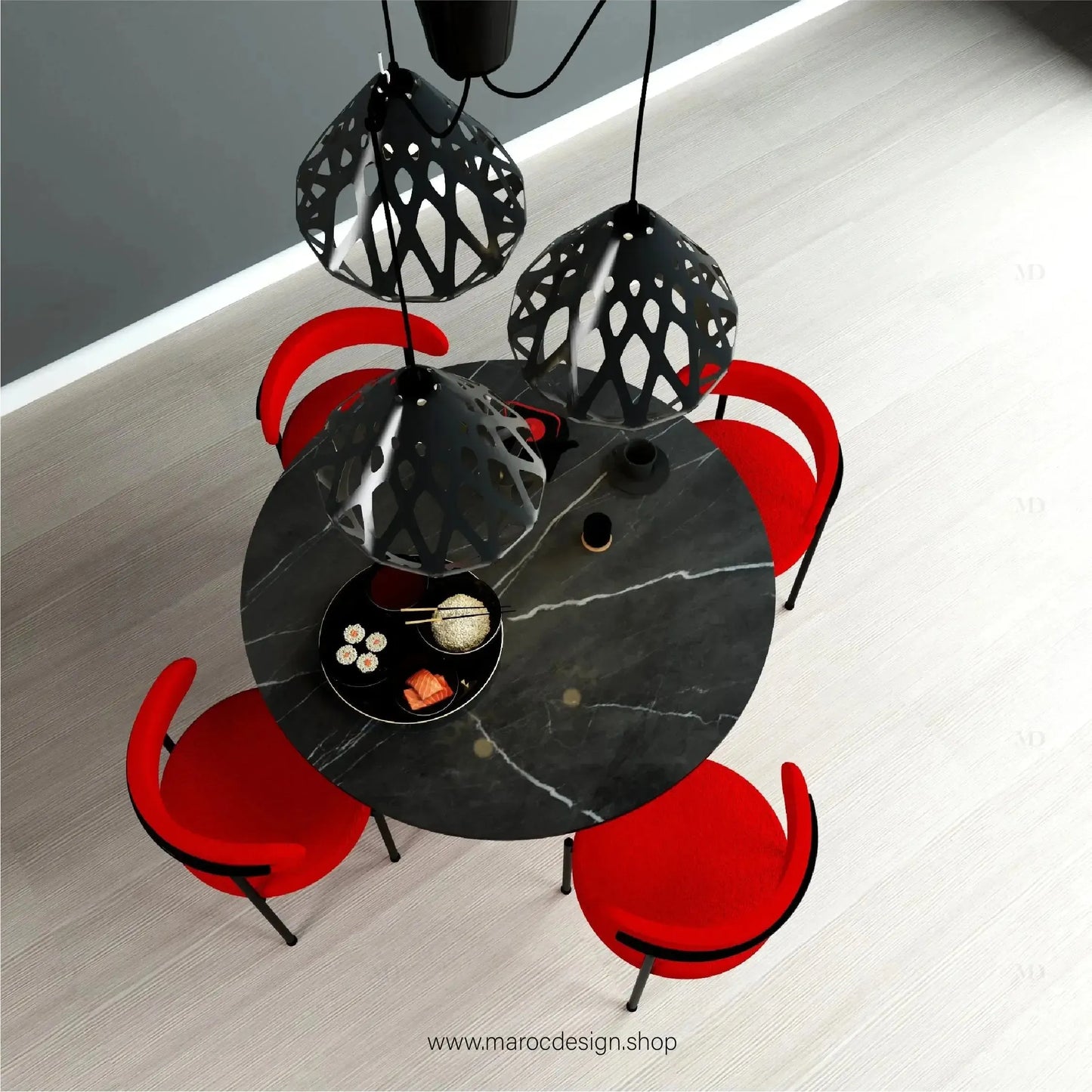 RUBIS NOIR / Table à Manger avec Chaises Rouges / Élégance Contemporaine / Pilar Collection-Table à Manger-Maroc Design-80cm-Maroc Design