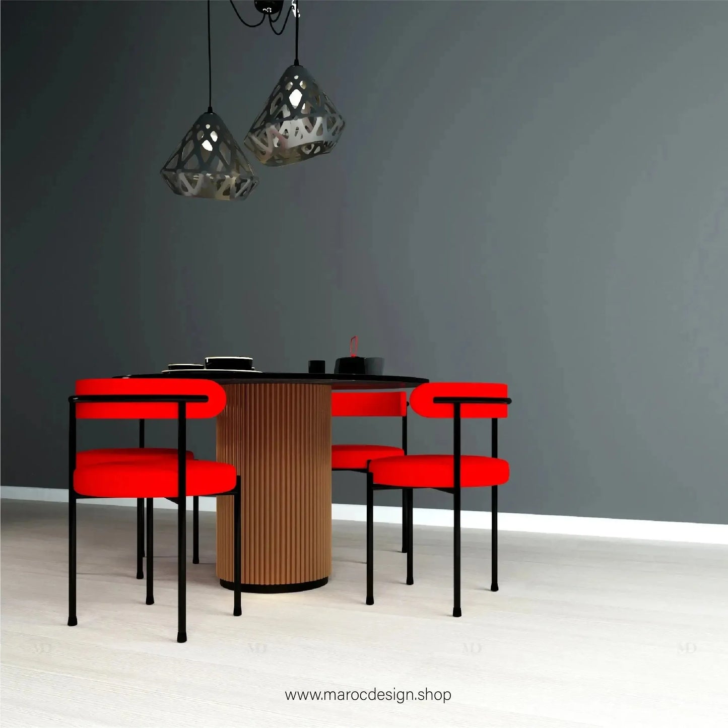 RUBIS NOIR / Table à Manger avec Chaises Rouges / Élégance Contemporaine / Pilar Collection-Table à Manger-Maroc Design-80cm-Maroc Design