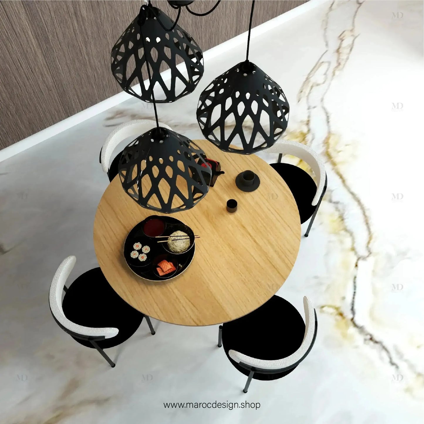 SIERRA / Table à Manger en Bois Clair avec les Chaises PANDA / Élégance Naturelle / Pilar Collection-Table à Manger-Maroc Design-80cm-Maroc Design