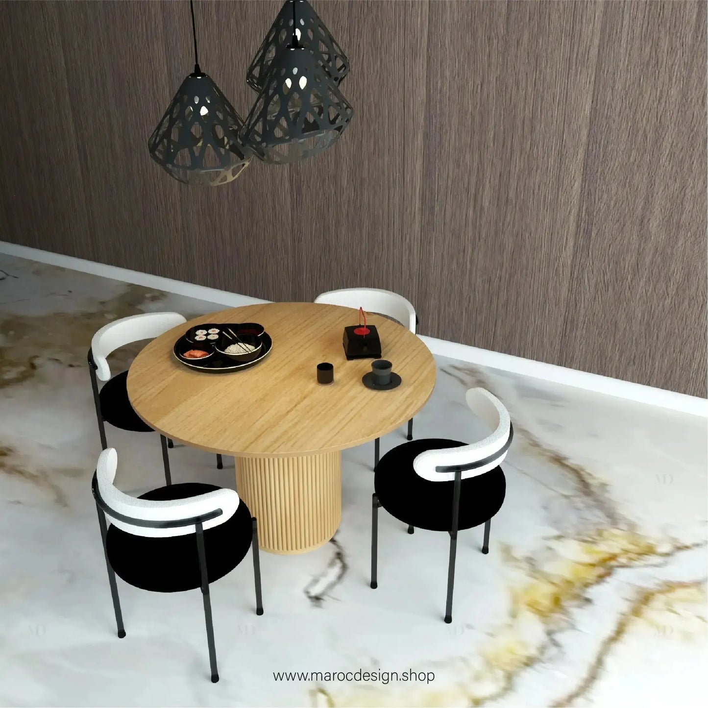 SIERRA / Table à Manger en Bois Clair avec les Chaises PANDA / Élégance Naturelle / Pilar Collection-Table à Manger-Maroc Design-80cm-Maroc Design
