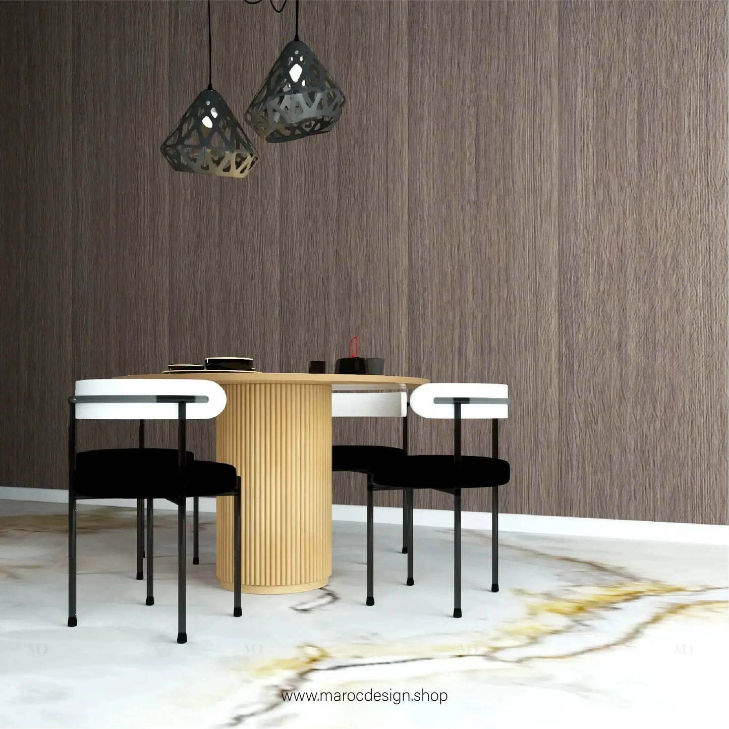 SIERRA / Table à Manger en Bois Clair avec les Chaises PANDA / Élégance Naturelle / Pilar Collection-Table à Manger-Maroc Design-80cm-Maroc Design
