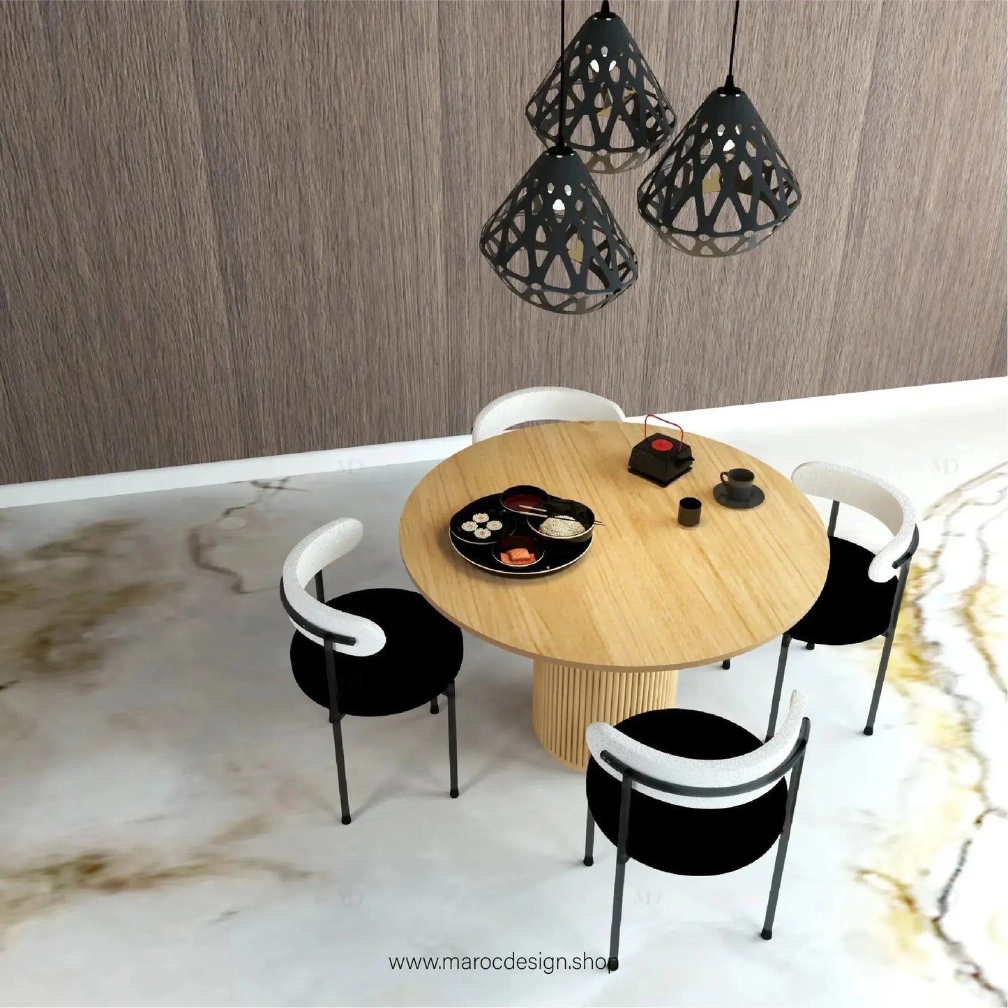 SIERRA / Table à Manger en Bois Clair avec les Chaises PANDA / Élégance Naturelle / Pilar Collection-Table à Manger-Maroc Design-80cm-Maroc Design