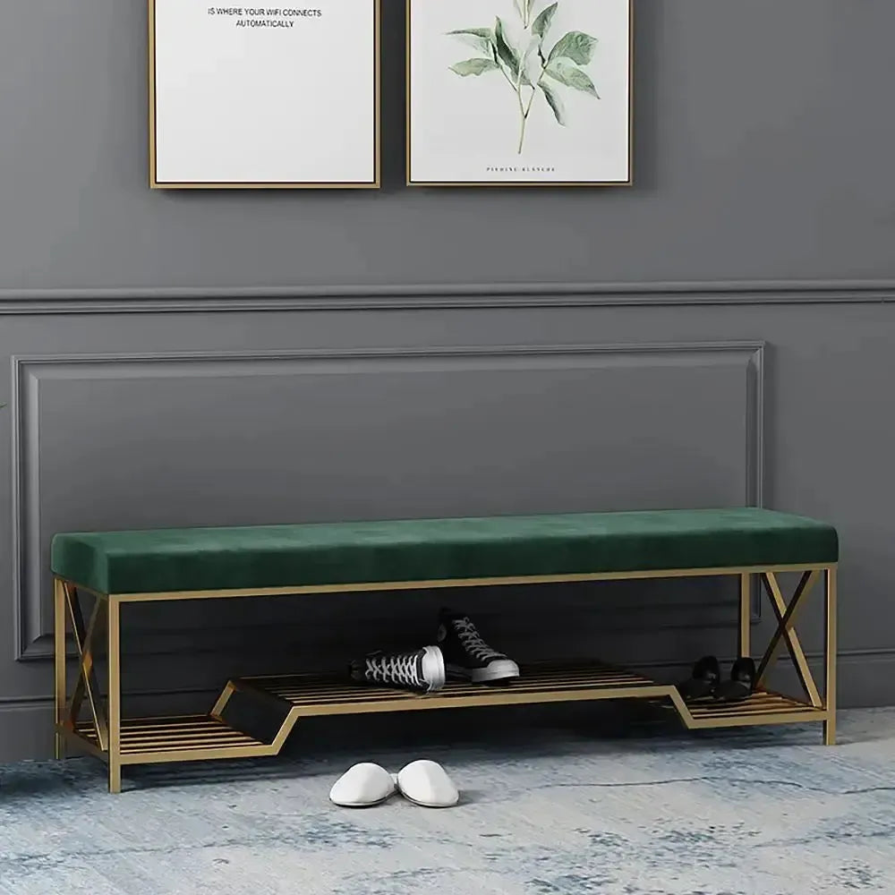 SOBRE – Banc Moderne en Velours avec Étagère, Élégance et Fonctionnalité pour Votre Intérieur / Maroc Design-Maroc Design-ROSE-Maroc Design