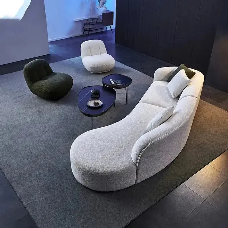 STOCKHOLM – Canapé Incurvé en Tissu Bouclé, Élégance et Confort pour Votre Salon / Maroc Design-canapé, fauteil, pouf, meridienne-Maroc Design-Blanc-Maroc Design