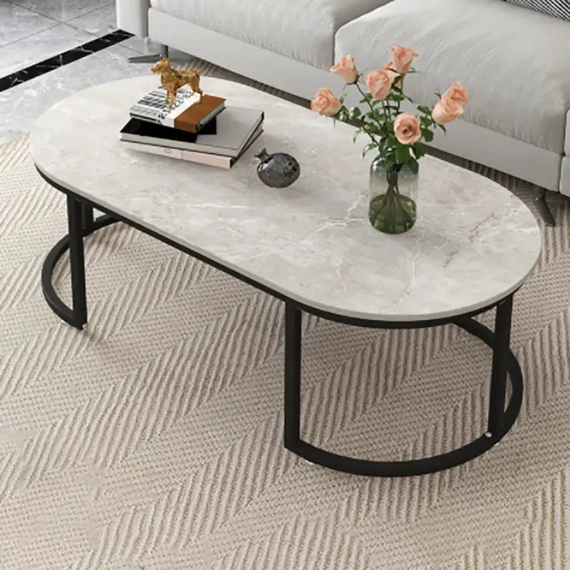 SUNY – Table Basse Moderne en MDF Effet Marbre avec Pieds en Métal Galvanisé / Maroc Design-Maroc Design-Noir-Maroc Design