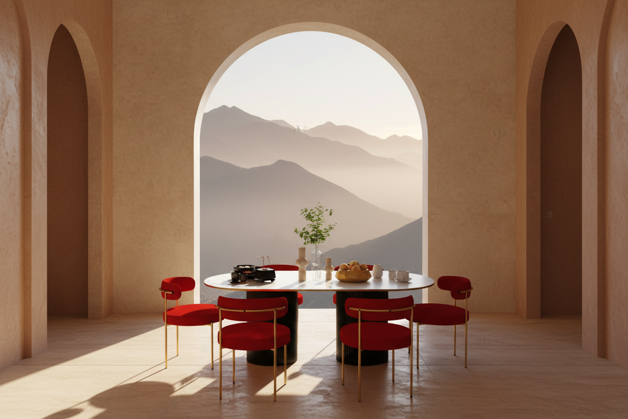 Table à manger CARTIER 6 places PRESTIGIA – piètement au design sculptural, Maroc Design Casablanca