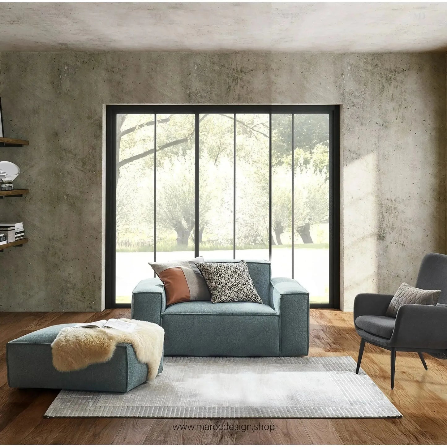 W Canapé avec 2 Accoudoir BOXTER - Élégance Moderne et Modulabilité-canapé, fauteil, Meridienne,-Maroc Design-Noir-Maroc Design
