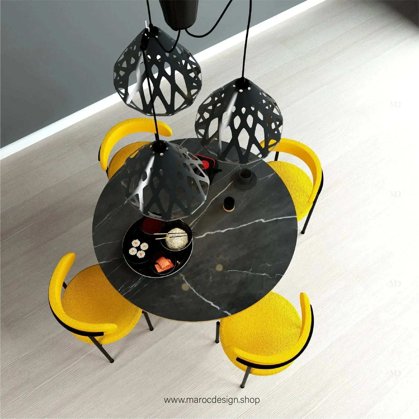 ZÉNITH / Table à Manger avec Chaises Jaunes / Élégance Contemporaine / Pilar Collection-Table à Manger-Maroc Design-80cm-Maroc Design