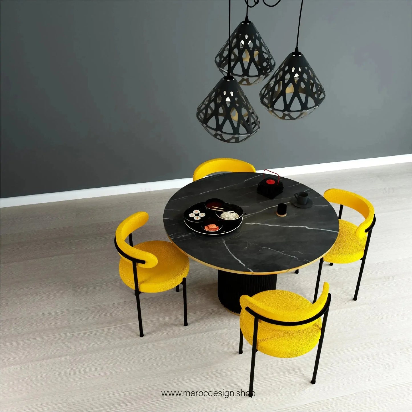 ZÉNITH / Table à Manger avec Chaises Jaunes / Élégance Contemporaine / Pilar Collection-Table à Manger-Maroc Design-80cm-Maroc Design