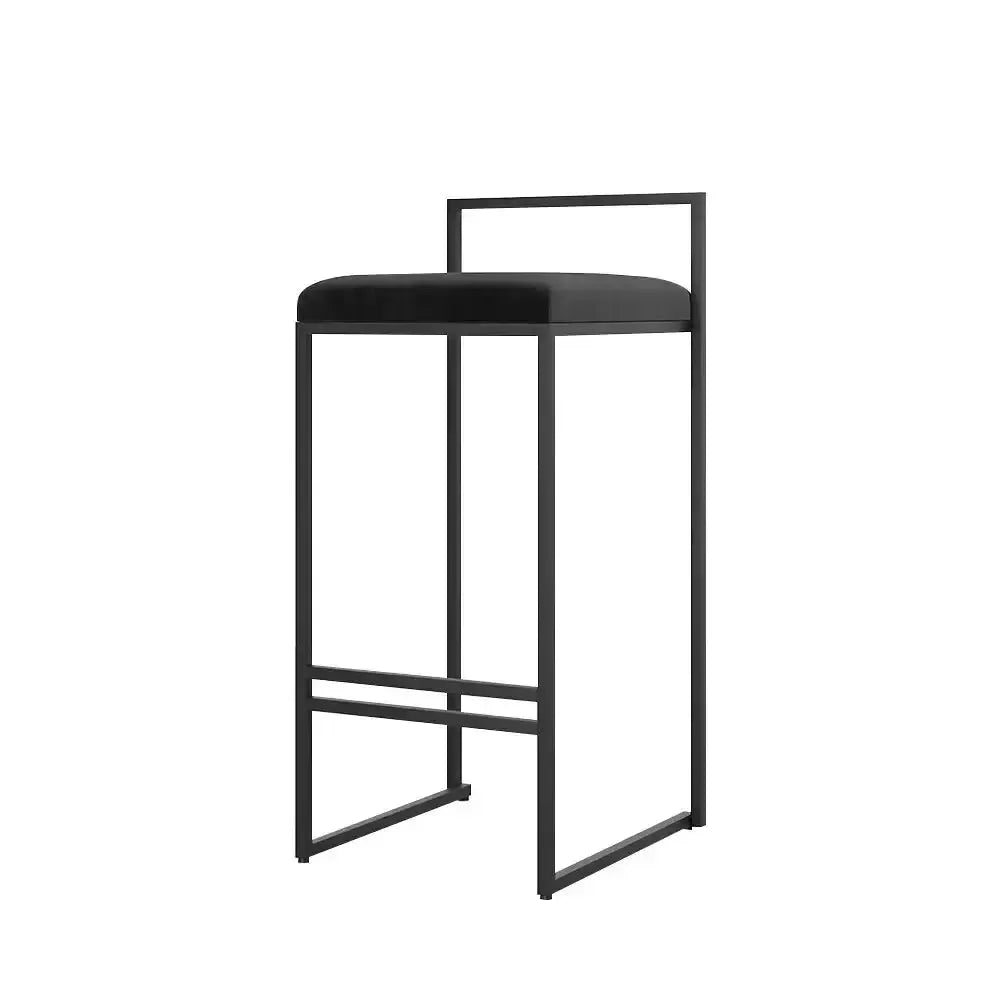 Girona - Tabouret de bar moderne en velours-Tabouret, Comptoir, Bar, Café, Réstaurant, Chaise, Table à Manger,-Maroc Design-Métal Noir-Noir-Maroc Design