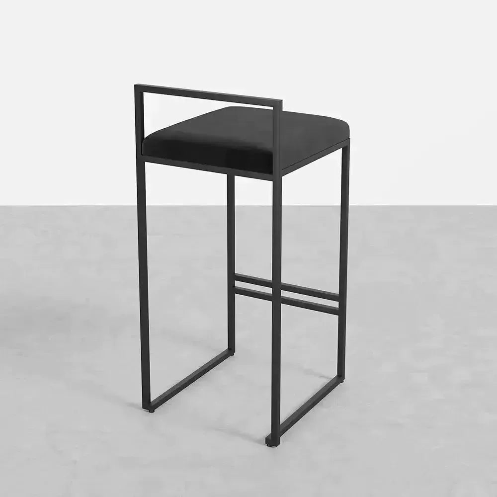 Girona - Tabouret de bar moderne en velours-Tabouret, Comptoir, Bar, Café, Réstaurant, Chaise, Table à Manger,-Maroc Design-Métal Noir-Noir-Maroc Design