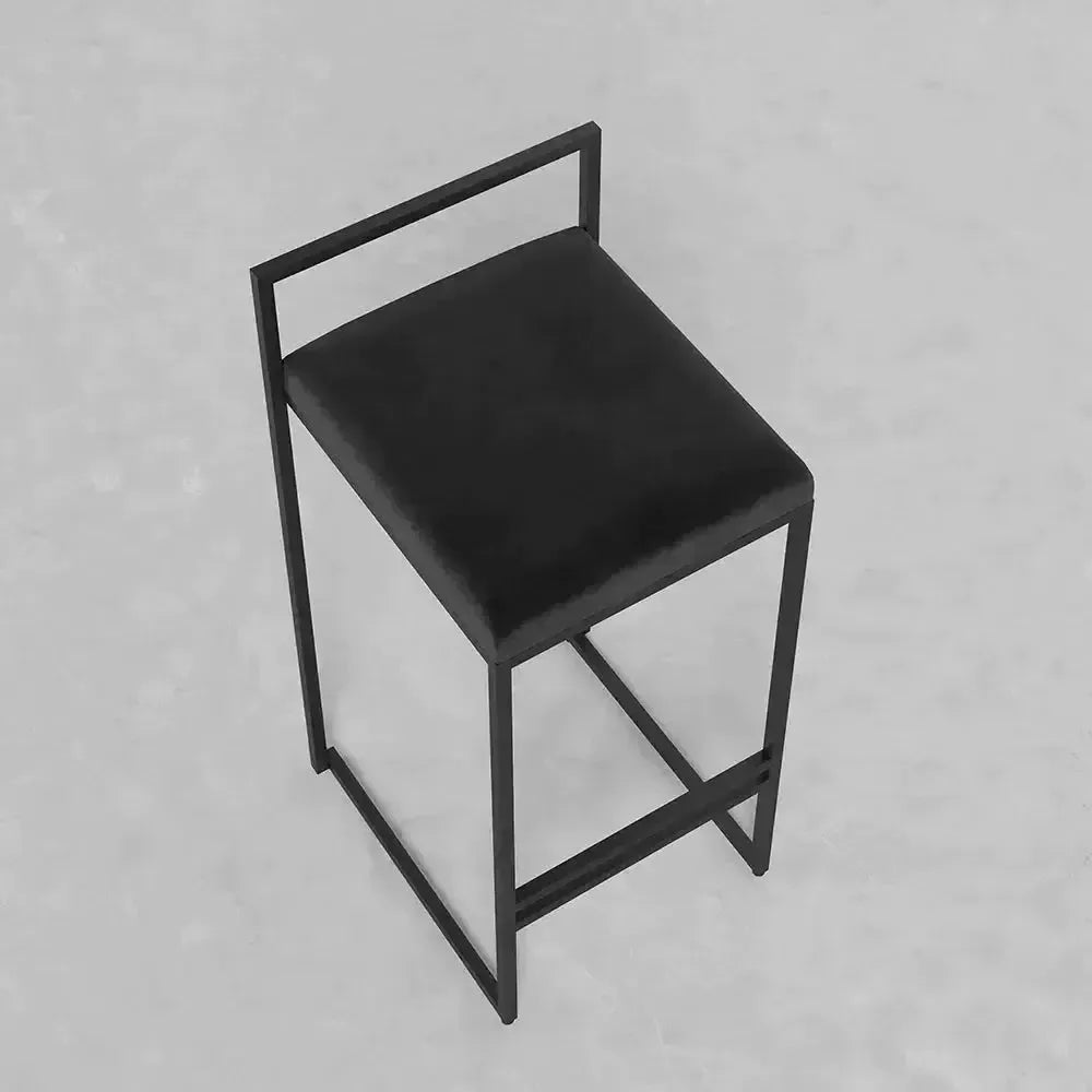 Girona - Tabouret de bar moderne en velours-Tabouret, Comptoir, Bar, Café, Réstaurant, Chaise, Table à Manger,-Maroc Design-Métal Noir-Noir-Maroc Design