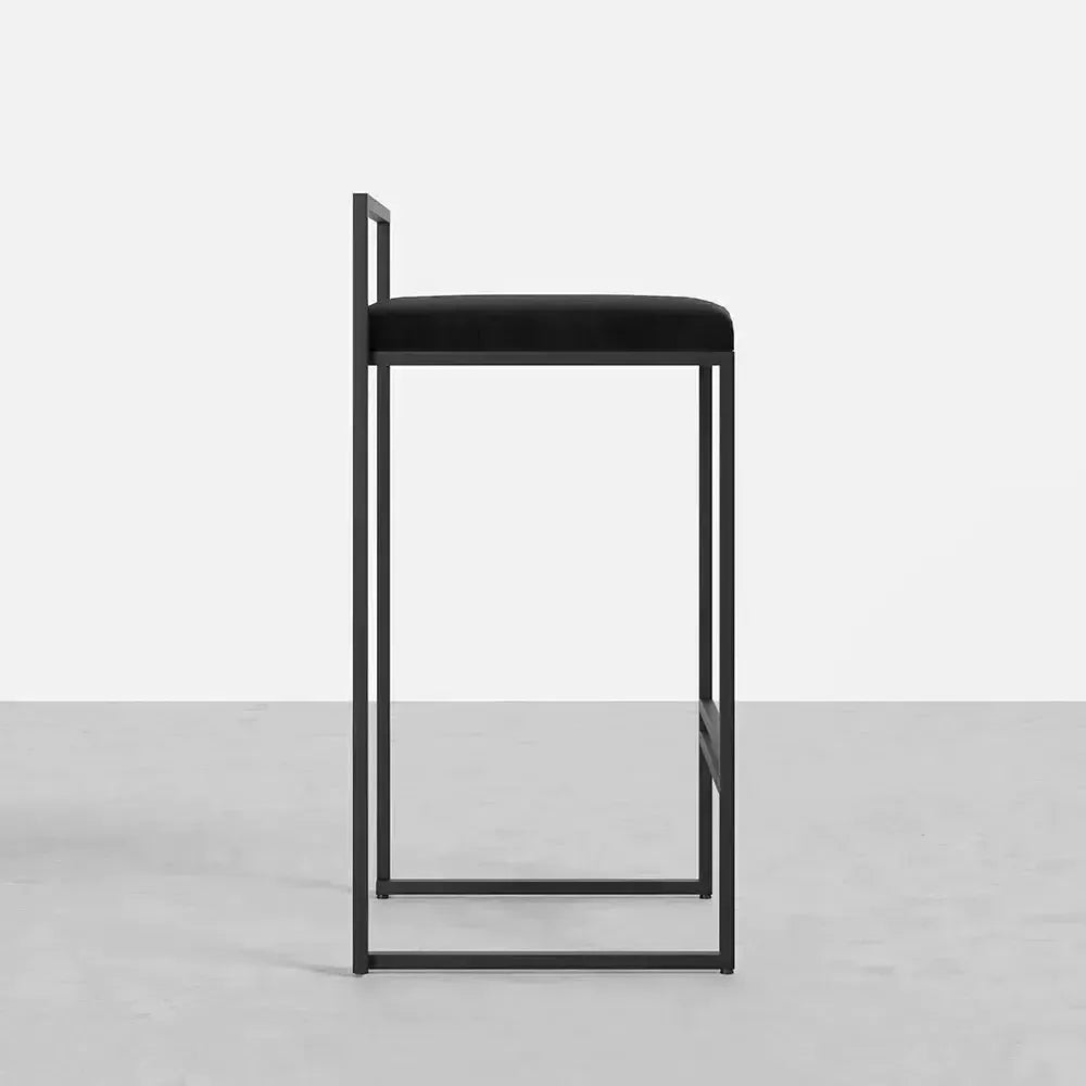 Girona - Tabouret de bar moderne en velours-Tabouret, Comptoir, Bar, Café, Réstaurant, Chaise, Table à Manger,-Maroc Design-Métal Noir-Noir-Maroc Design