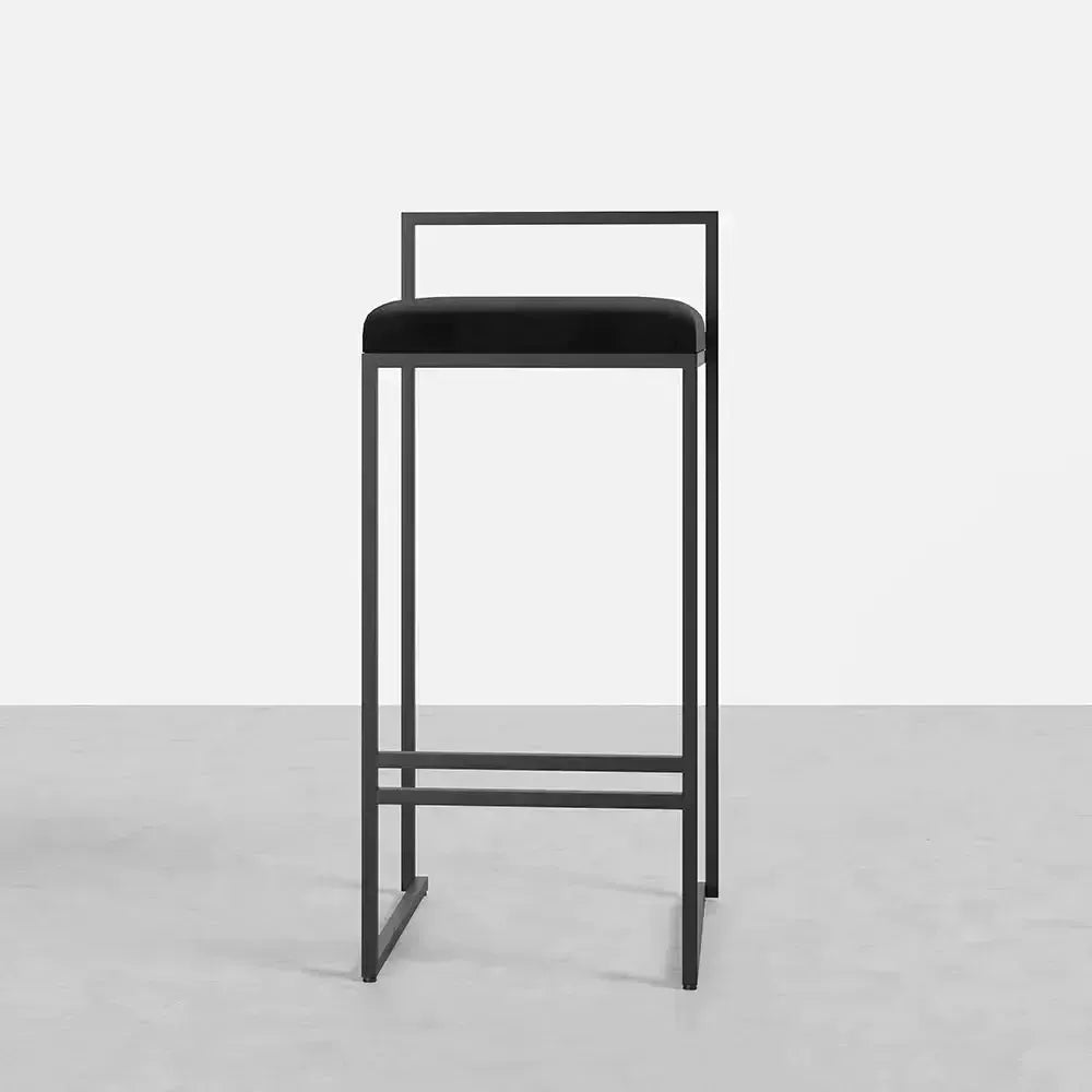 Girona - Tabouret de bar moderne en velours-Tabouret, Comptoir, Bar, Café, Réstaurant, Chaise, Table à Manger,-Maroc Design-Métal Noir-Noir-Maroc Design