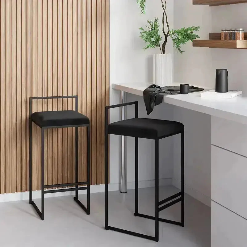 Girona - Tabouret de bar moderne en velours-Tabouret, Comptoir, Bar, Café, Réstaurant, Chaise, Table à Manger,-Maroc Design-Métal Noir-Noir-Maroc Design