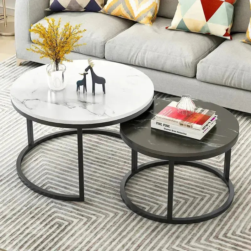 LUXURIA DUO DE TABLES BASSES – Élégance et Praticité pour Votre Espace de Vie-Table Basse Salon Séjour, table de chevet, Tables de coin, table gigogne-Maroc Design-Grand : Blanc / Petit : Noir-Maroc Design